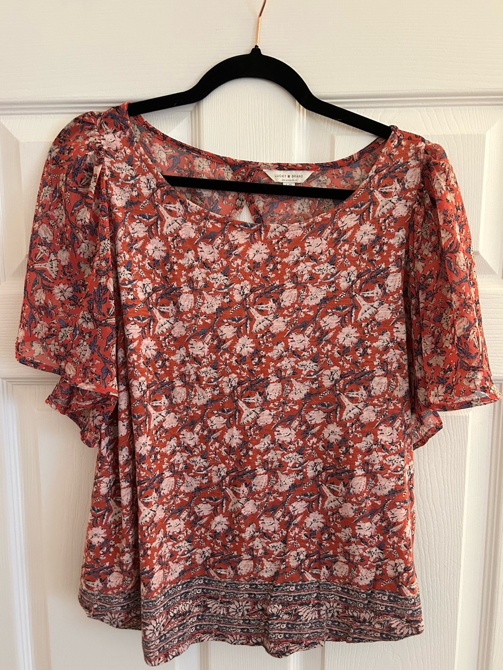Lucky Brand Flutter Sleeve Scoop Neck Blouse